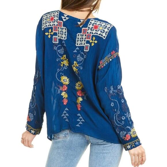 Johnny Was Navy Floral Embroidered Top - Picture 2 of 15
